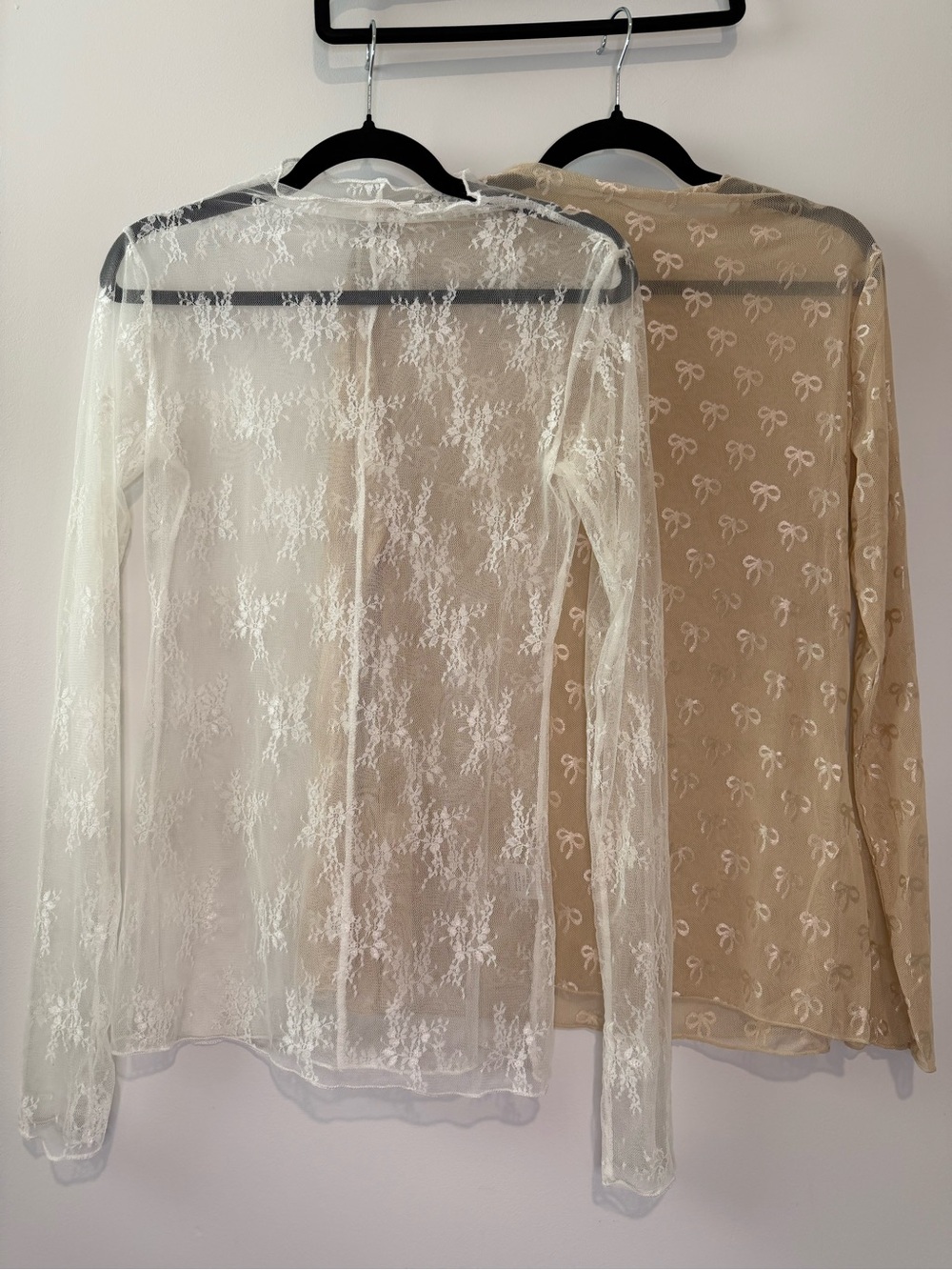 Women’s Sheer Lace Long-Sleeve Top - White and Beige 2pc set